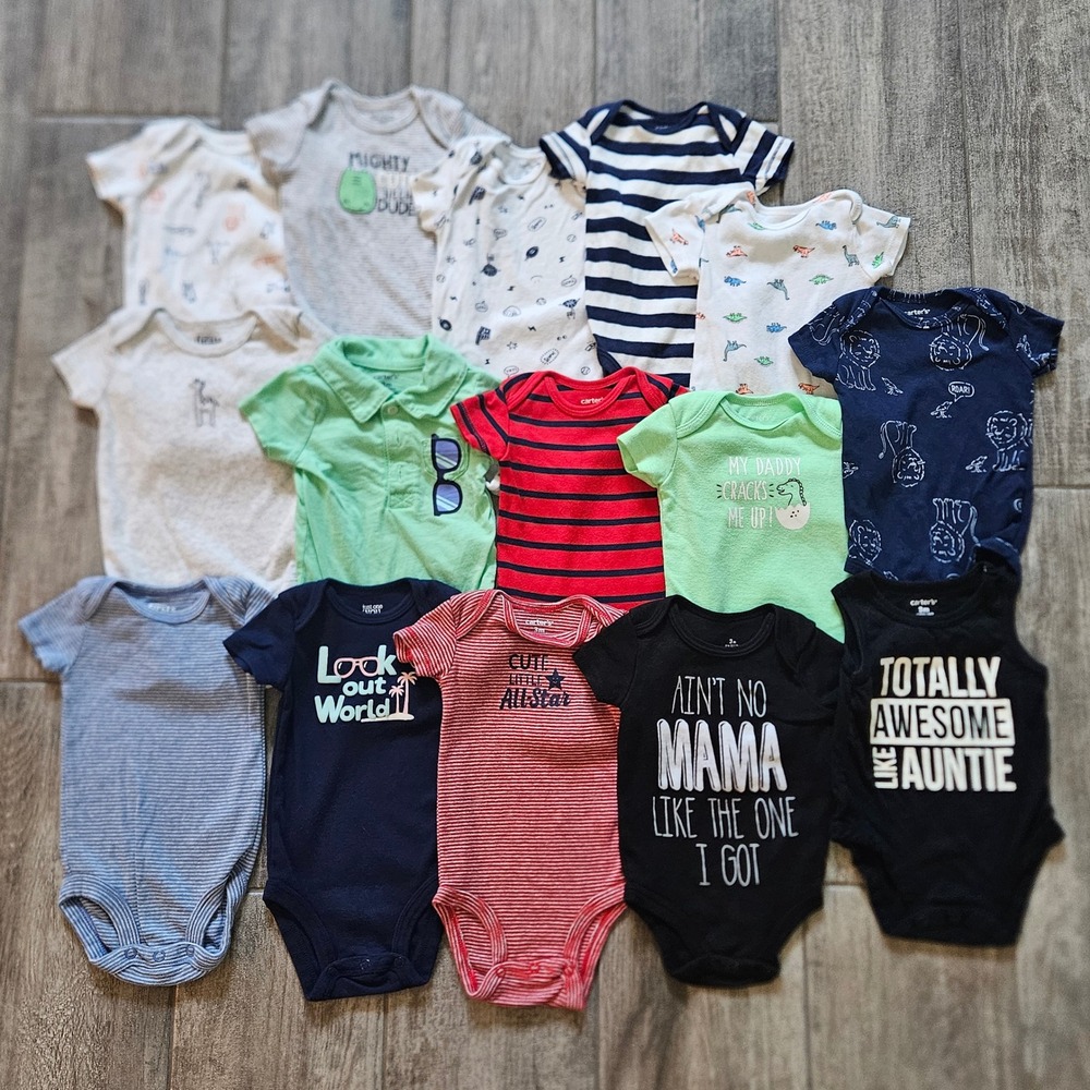 Carter's Bodysuit Lot of 15 Baby Boy Size 3 Mo Animal‎ Summer Dino Stripe Basics